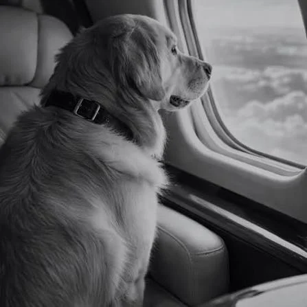 Dog looking through an aircraft window